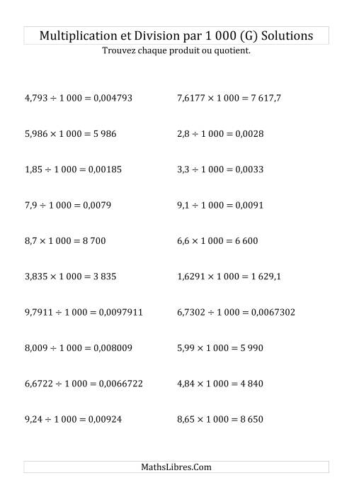 Multiplication et division de nombres décimaux par 1000 (G) page 2