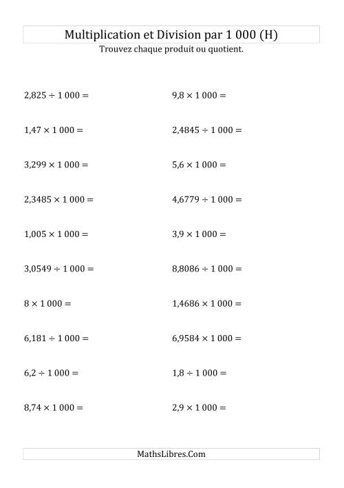 Multiplication et division de nombres décimaux par 1000 (H)