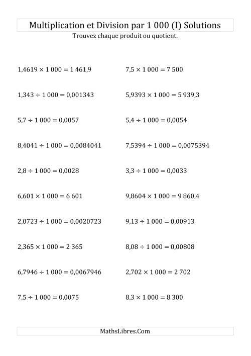 Multiplication et division de nombres décimaux par 1000 (I) page 2