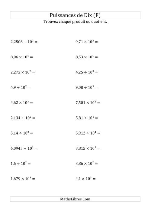 Multiplication et division de nombres décimaux par puissances positives de dix (forme décimale) (F)