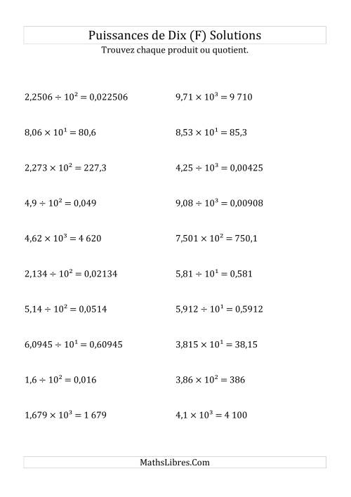 Multiplication et division de nombres décimaux par puissances positives de dix (forme décimale) (F) page 2