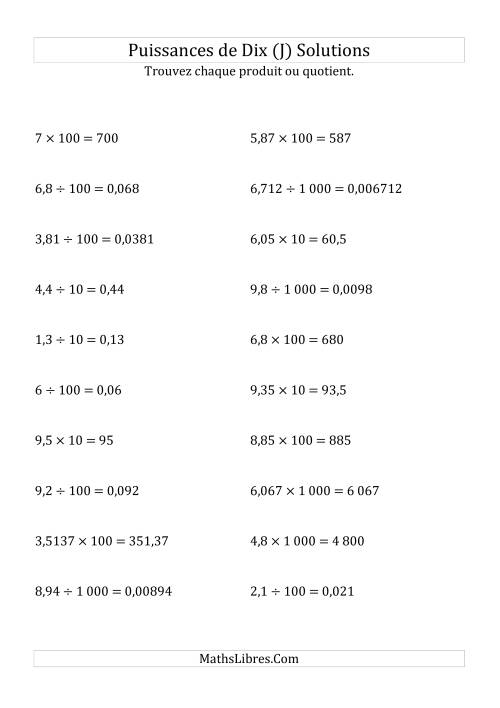 Multiplication et division de nombres décimaux par puissances positives de dix (forme standard) (J) page 2