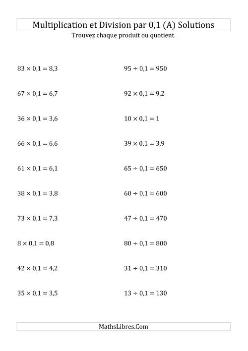 Multiplication et division de nombres entiers par 0,1 (A) page 2