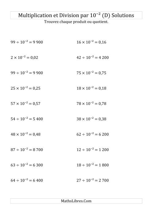 Multiplication et division de nombres entiers par 10<sup>-2</sup> (D) page 2