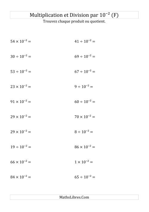 Multiplication et division de nombres entiers par 10<sup>-2</sup> (F)