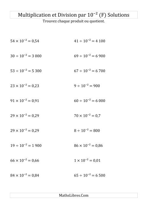 Multiplication et division de nombres entiers par 10<sup>-2</sup> (F) page 2