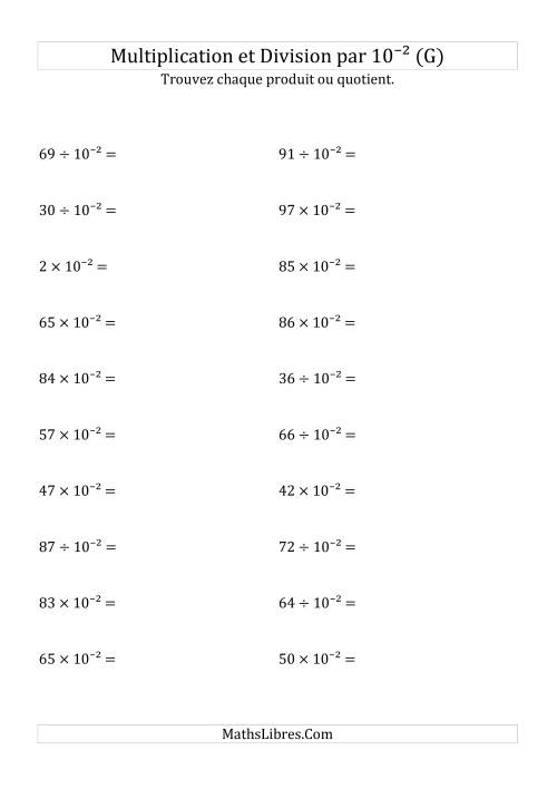 Multiplication et division de nombres entiers par 10<sup>-2</sup> (G)