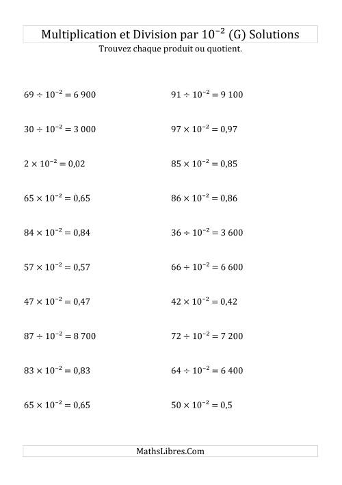 Multiplication et division de nombres entiers par 10<sup>-2</sup> (G) page 2