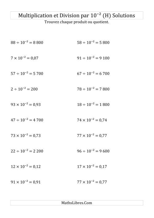Multiplication et division de nombres entiers par 10<sup>-2</sup> (H) page 2