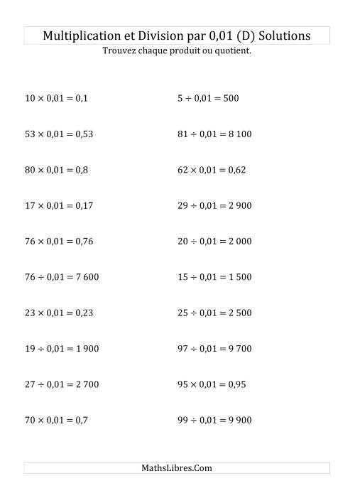 Multiplication et division de nombres entiers par 0,01 (D) page 2