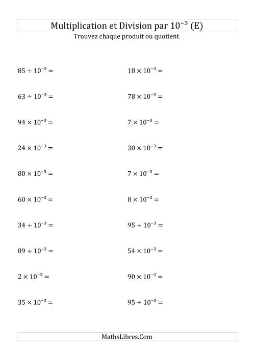 Multiplication et division de nombres entiers par 10<sup>-3</sup> (E)