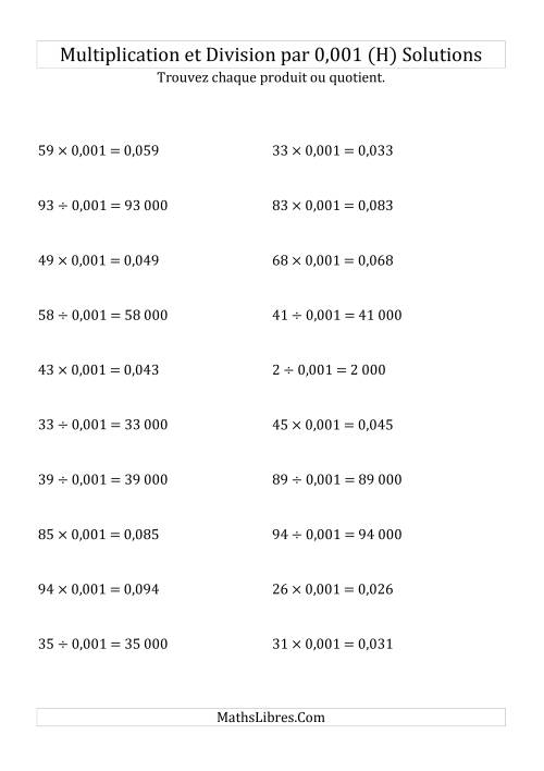 Multiplication et division de nombres entiers par 0,001 (H) page 2