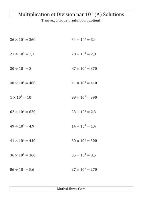 Multiplication et division de nombres entiers par 10<sup>1</sup> (A) page 2