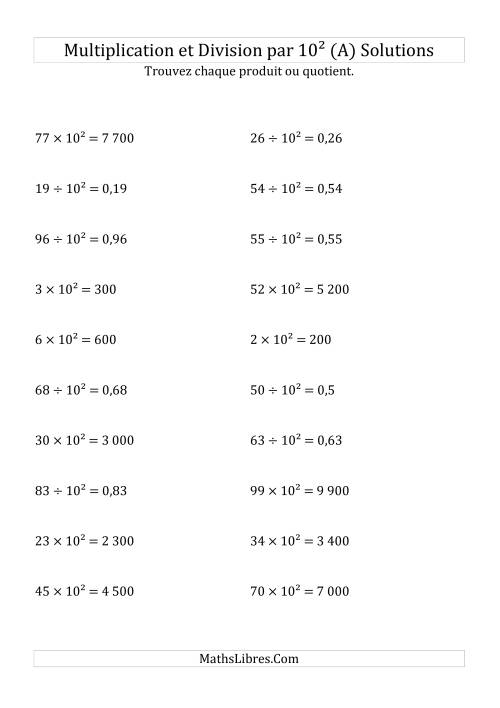 Multiplication et division de nombres entiers par 10<sup>2</sup> (A) page 2