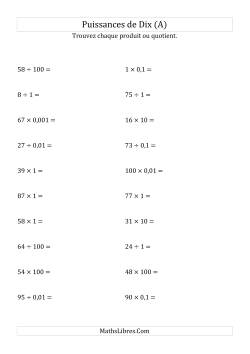 Multiplication et division de nombres entiers par puissances de dix (forme standard)