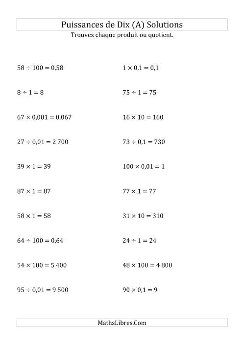 Multiplication et division de nombres entiers par puissances de dix (forme standard) (A) page 2