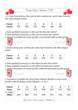 Classez/Placez en Ordre les Cartes Saint Valentin en Nombres de 100 à 999