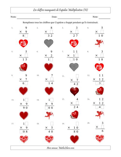 Les chiffres manquants de Cupidon, Multiplication (Version Plus Facile) (H)