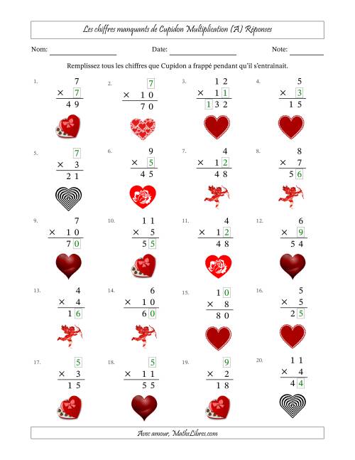 Les chiffres manquants de Cupidon, Multiplication (Version Plus Facile) (Tout) page 2