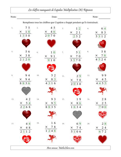 Les chiffres manquants de Cupidon, Multiplication (Version Plus Difficile) (Tout) page 2