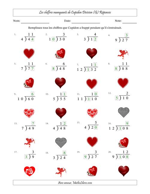 Les chiffres manquants de Cupidon, Division (Version Plus Facile) (G) page 2