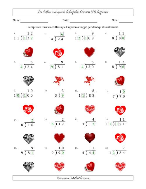 Les chiffres manquants de Cupidon, Division (Version Plus Facile) (H) page 2