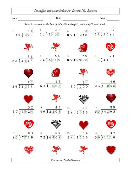 Les chiffres manquants de Cupidon, Division (Version Plus Difficile) (B) page 2