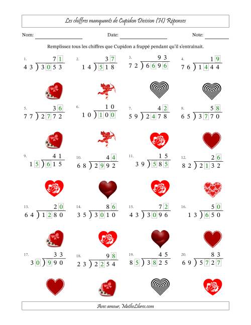 Les chiffres manquants de Cupidon, Division (Version Plus Difficile) (H) page 2