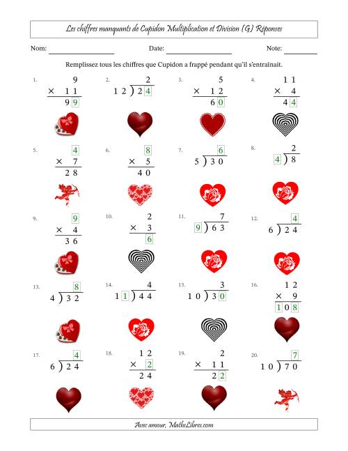 Les chiffres manquants de Cupidon, Multiplication et Division (Version Plus Facile) (G) page 2