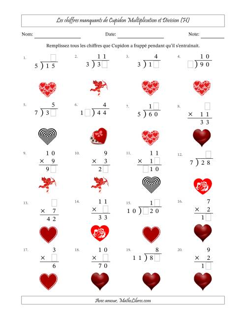 Les chiffres manquants de Cupidon, Multiplication et Division (Version Plus Facile) (H)