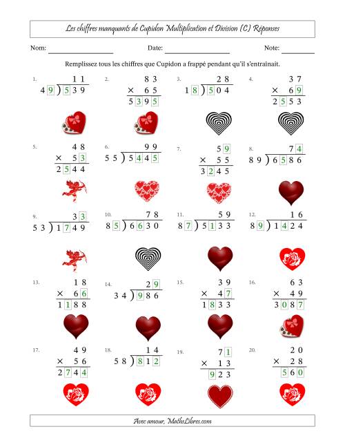 Les chiffres manquants de Cupidon, Multiplication et Division (Version Plus Difficile) (C) page 2