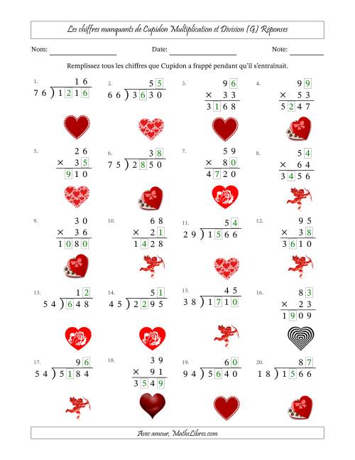 Les chiffres manquants de Cupidon, Multiplication et Division (Version Plus Difficile) (G) page 2