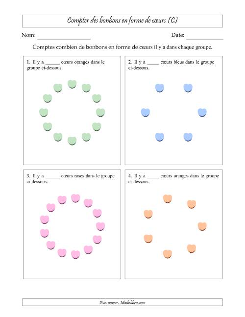 Compter des bonbons en forme de cœurs en dispositions circulaires (C)