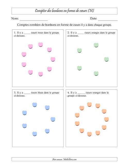 Compter des bonbons en forme de cœurs en dispositions circulaires (H)