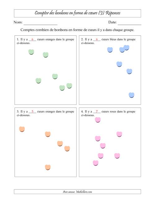 Compter des bonbons en forme de cœurs en dispositions éparpillées (Version plus facile, dispositions éparpillées de 3 à 10 articles) (J) page 2