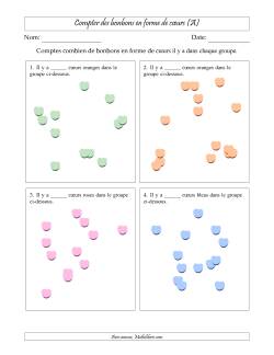 Compter des bonbons en forme de cœurs en dispositions éparpillées (Version plus difficile, dispositions éparpillées de 11 à 20 articles)