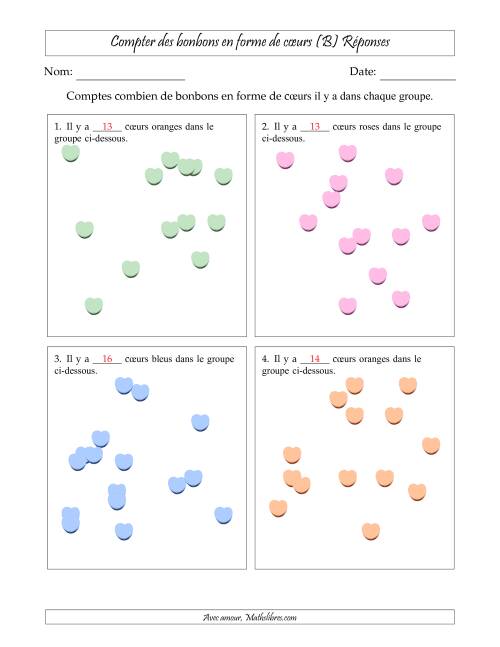 Compter des bonbons en forme de cœurs en dispositions éparpillées (Version plus difficile, dispositions éparpillées de 11 à 20 articles) (B) page 2