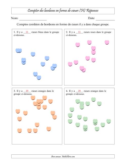 Compter des bonbons en forme de cœurs en dispositions éparpillées (Version plus difficile, dispositions éparpillées de 11 à 20 articles) (H) page 2