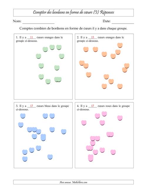 Compter des bonbons en forme de cœurs en dispositions éparpillées (Version plus difficile, dispositions éparpillées de 11 à 20 articles) (I) page 2