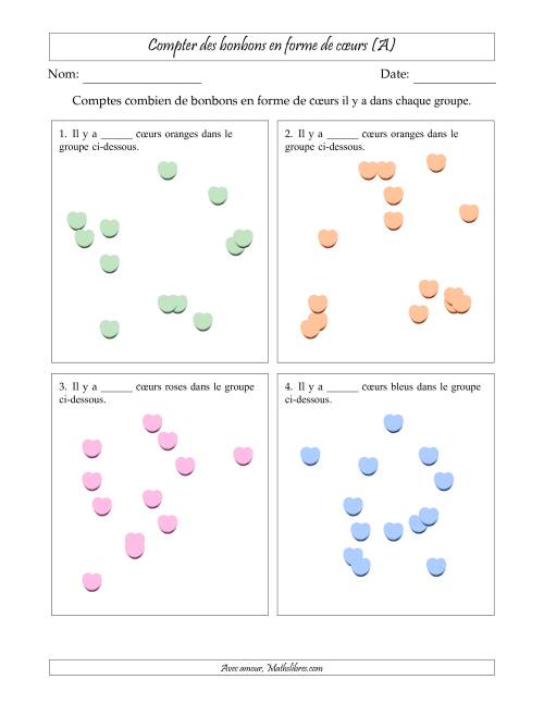 Compter des bonbons en forme de cœurs en dispositions éparpillées (Version plus difficile, dispositions éparpillées de 11 à 20 articles) (Tout)