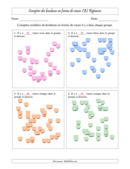 Compter des bonbons en forme de cœurs en dispositions éparpillées (Version très difficile, dispositions éparpillées de 21 à 50 articles) (A) page 2