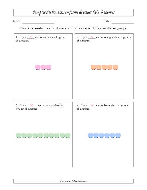 Compter des bonbons en forme de cœurs en dispositions linéaires (Version plus facile, dispositions linéaires horizontales) (Tout) page 2