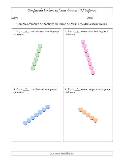Compter des bonbons en forme de cœurs en dispositions linéaires (Version plus difficile, dispositions linéaires pivotées) (F) page 2