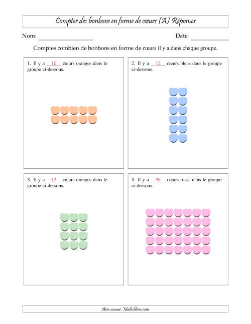 Compter des bonbons en forme de cœurs en dispositions rectangulaires (Version plus difficile, dispositions rectangulaires jusqu'à 9x9) (A) page 2
