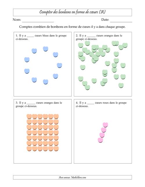 Compter des bonbons en forme de cœurs en dispositions variées (Version Difficile) (A)