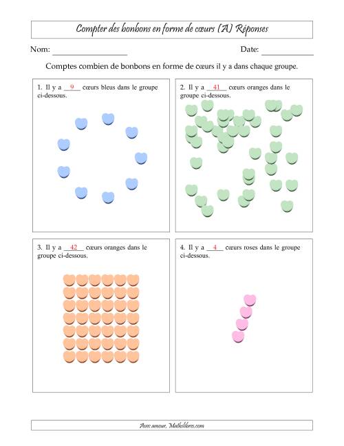Compter des bonbons en forme de cœurs en dispositions variées (Version Difficile) (A) page 2