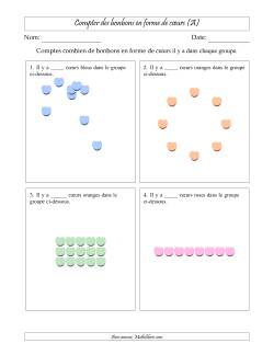 Compter des bonbons en forme de cœurs en dispositions variées (Version Facile)