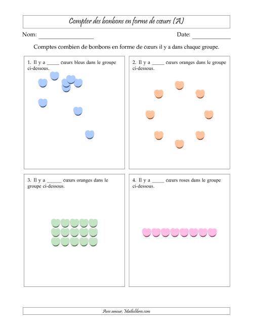 Compter des bonbons en forme de cœurs en dispositions variées (Version Facile) (A)