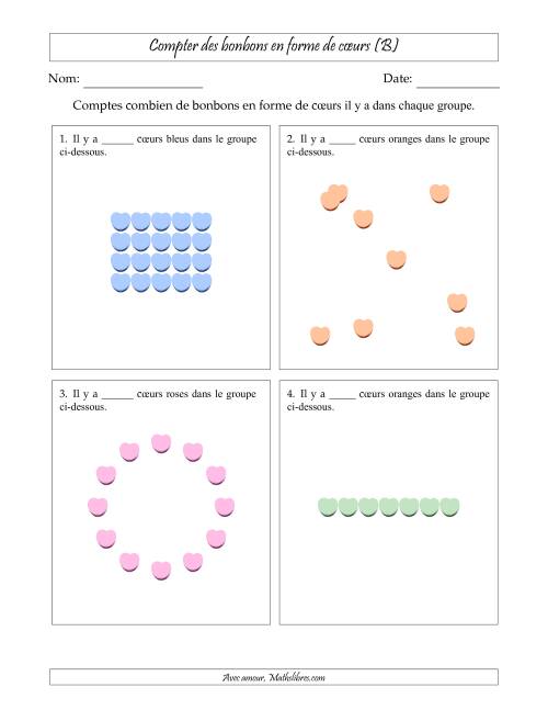 Compter des bonbons en forme de cœurs en dispositions variées (Version Facile) (B)