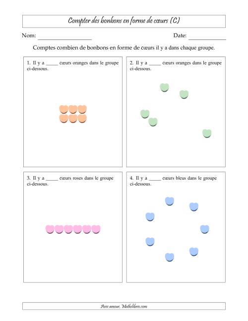 Compter des bonbons en forme de cœurs en dispositions variées (Version Facile) (C)